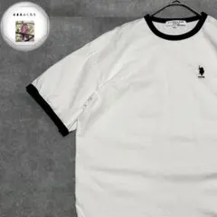 US.POLO ASSN　リンガーTシャツ　ワンポイント　刺繍ロゴ　白×黒　古着