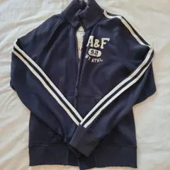 アバクロ　ジップアップパーカー　ダメージ加工　ネイビー　L