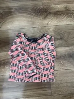 Burberry ピンク チェック柄 長袖Tシャツ 100A