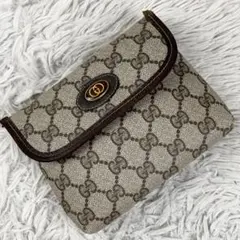 A4可 美品 グッチ PVC トートバッグ GG柄 ロゴプレート ロゴ型押し 茶