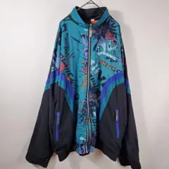 ジャケット ジャンパー XXL ビッグシルエット 裏地柄 刺繍ロゴ 切替デザイン