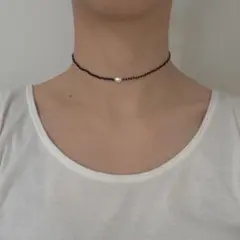 淡水パール　アシンメトリー　チョーカー　ブラウン