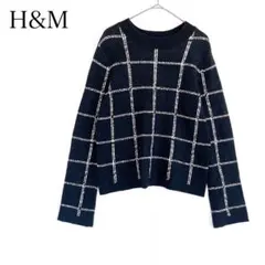 エイチ&エム チェック柄ニット セーター 長袖 モノトーン プルオーバー 秋 冬