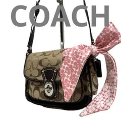 COACH シグネチャー ミニショルダーバッグ ピンク スカーフ付き 希少 