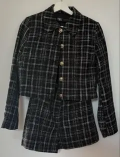 ZARA チェック柄クロップドジャケットとショートパンツセット