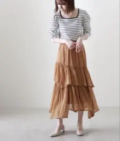 シフォン ティアードロングスカート オレンジ