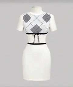 SHEIN MOD レディース ダイヤモンド柄立ち襟 半袖 ボディコン ニット