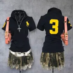 y2k ラルフローレン 半袖 ポロシャツ ビッグポニー ナンバリング 刺繍 L