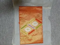 名古屋帯 オレンジ 幾何学模様