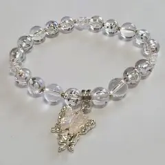 クリスタルビーズ シルバーチャーム ブレスレット（フリーサイズ）