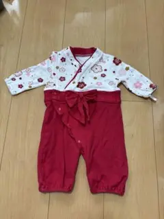 ロンパース　袴　赤　お食い初め　60