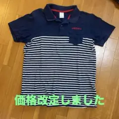 adidas ネイビー ストライプ ポロシャツ