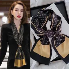 ☆スカーフ☆シルクタッチ☆おしゃれ☆レディース☆ロング花ゴールド 51