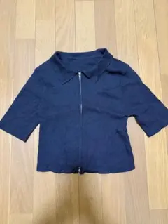 ダブルジップ リブニット 半袖 블랙