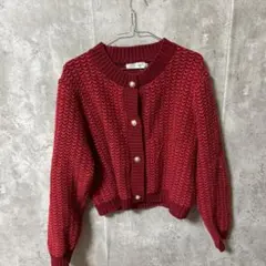 XL赤い編み込みカーディガン