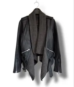 Y2K 平成ギャル レザー ニット切替 ライダース お兄系 グランジ ダークコア