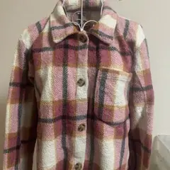 COMO BLU【M】ボアジャケット シャケット ピンク チェック柄