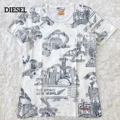 DIESEL 総柄Tシャツ 白 M ロゴ グラフィック Y2K ストレッチ 半袖