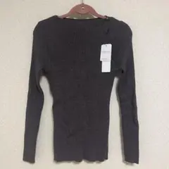 【新品タグ付き】長袖リブニット ダークグレー M