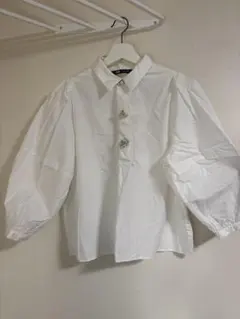 ZARA ホワイト バルーンスリーブシャツ M