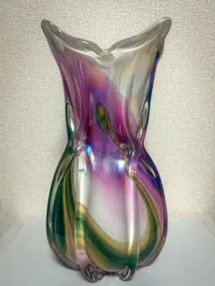 ジャパン ヴィンテージ ピンク×グリーン マーブル ガラス ベース