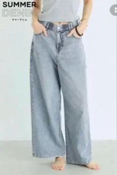 SUMMER DENIM ワイドパンツ ライトブルー　L 未使用品のサムネイル