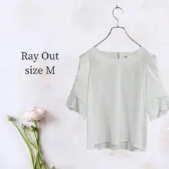 Rag Out【M】ボートネックアームレースフリルブラウストップス バックボタン