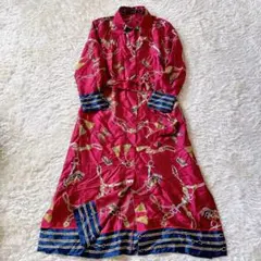 【ZARA BASIC】総柄 スカーフ柄 ロングシャツワンピース Sサイズ