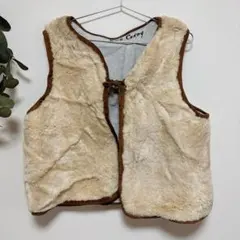 アイボリー フェイクファー ベスト【M】ジレ ビスチェ レトロヴィンテージ 重厚
