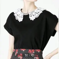 Loulou Willoughby✨ルルウィルビー カットソー レース襟　黒　Mのサムネイル