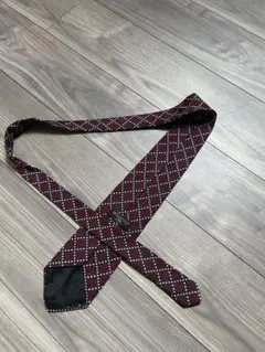 美品　青山　ヒルトン　ネクタイ　ワイン　チェック　イタリア製　レトロ　ダーク