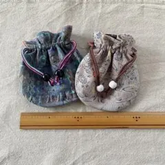 巾着袋 セット 青と白の模様