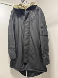 メンズ ダウンジャケット コート ブラック ファー フード付き