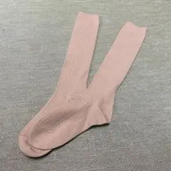 ベージュ リブ編み ロングソックス