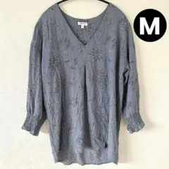 ‼️最終価格‼️Reitmans 花柄ブラウス Vネック M ブルー カナダ製