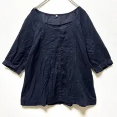 無印良品 ブラウス ノーカラー 綿 100 五分袖 タック 薄手