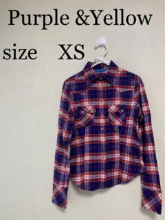 Purple &Yellow パープルアンドイエロー　長袖チェックシャツ　XSのサムネイル
