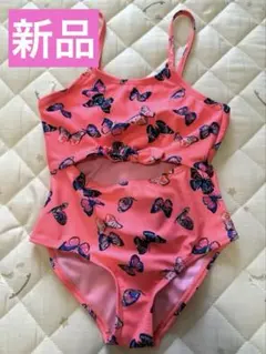 【新品】水着 女の子 ワンピース 蝶々柄 ピンク 110~120 子供 プール