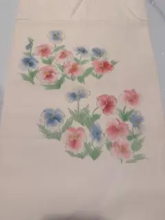 名古屋帯 花柄 淡いクリーム色