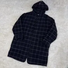 【美品Mサイズ】☆Paul Smithウールロングコート　チェックネイビー濃紺色