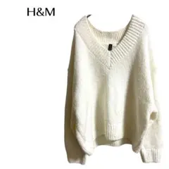 H&M ウールニット セーター ホワイト 無地　Vネック　ギャル　デート