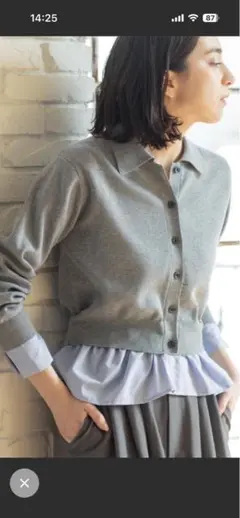 OPAQUE.CLIP ポロ襟シャツドッキングニット　グレー