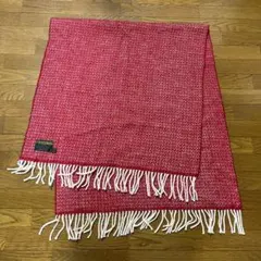 美品 アリシアアダムスアルパカ 赤いヘリンボーンマフラー フリンジ