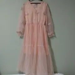 未使用新品 刺繍 チュール ワンピース ピンク パーティードレス オケージョン