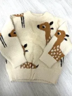 鹿柄ニットセーター おそろい 90-95cm相当、70cm相当