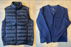 （防寒セット売り）UNIQLO ウルトラライトダウンベスト&カーディガン