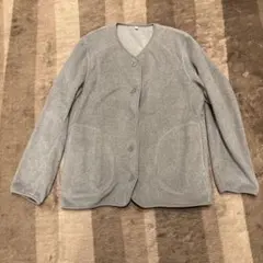 ノーカラー フリースジャケット グレー