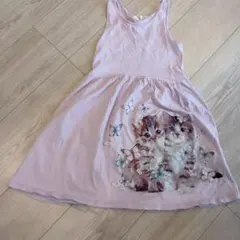 H＆M子猫と蝶のプリント ノースリーブワンピース130