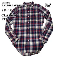 美品　ポロラルフローレン　ネルシャツ　ネイビー　チェック　長袖　シャツ　紺色