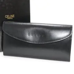 【美品】希少 セリーヌ レザー 三つ折り長財布 黒 マカダム柄 ヴィンテージ